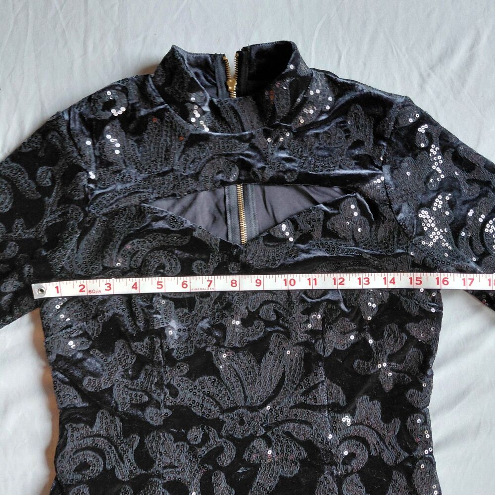 Y2K Whimsigoth Black Sequin Prom Dress L Bodycon Cutout Goth Glam Dark Feminine - Picture 8 of 15